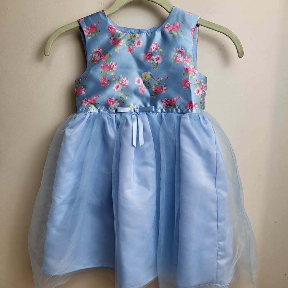 Blueberi Boulevard Blue Floral Sleeveless Tulle Dress Size 5 Princess Sleeveless
